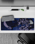 32x12 inches mouse pad with Eva Unit-01 in Tokyo-3, glowing blue and in a combat stance, perfect for anime and mecha lovers.