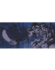 Mouse pad featuring Eva Unit-01, 36x16 inches, with neon-drenched Tokyo-3, blue glow, and intense combat stance for a mecha-inspired design.