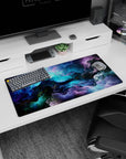 Nature-inspired design on 32x16 desk mat brings Cosmic Cascade's mysterious aesthetic to life vividly