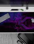 40x20 inches mouse pad with neon tech design, blending purple and blue hues with intricate circuitry for cutting-edge style and innovation at your desk.