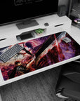 Large 40x20 inches desk pad featuring the Eclipse Sacrifice, with Guts’ blood-stained blade and iconic characters, perfect for capturing the intense emotion and pivotal battle of Berserk.