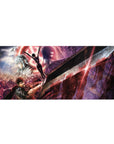 Berserk desk pad featuring the Eclipse Sacrifice, 36x16 inches, showcasing Guts’ blood-stained blade and iconic characters, ideal for fans of intense, emotional moments in the series.