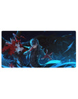Anime mouse pad 32x16 inches featuring Joker from Persona 5 with Arsène, deep blues and fiery red accents in night scene.