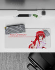Rias Gremory anime mouse pad, 28x12 inches, featuring her confident smirk, crimson hair, and iconic drink from High School DxD.