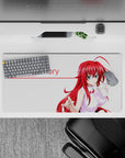 Mouse pad featuring Rias Gremory from High School DxD, 32x16 inches. White background, crimson hair, confident smirk.
