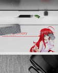 Anime desk pad featuring Rias Gremory from High School DxD, 36x16 inches, with a white background and crimson hair.