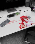 Rias Gremory anime desk pad, 40x20 inches, with iconic crimson hair and confident smirk from High School DxD.