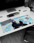 36x16 inches Naruto Shippuden desk pad showing Konan facing Pain in a stormy sky with flying paper.