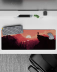 Scenic 32x12 mouse pad featuring a glowing crimson sunset and vibrant landscape, ideal for a colorful and inspiring workspace touch