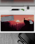 Sunset landscape 32x16 mouse pad featuring a vibrant crimson sunset and scenic view for a bold and inspiring workspace experience