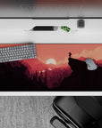 Scenic 36x16 desk pad featuring a glowing crimson sunset and vibrant landscape, perfect for adding adventure and color to your setup