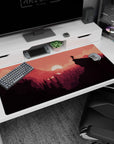 Sunset landscape 40x20 anime desk mat featuring a glowing crimson sky and scenic view, perfect for inspiring new horizons at your desk