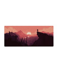 Crimson sunset 28x12 mouse pad with a glowing crimson sky and scenic landscape, perfect for inspiring creativity and new horizons