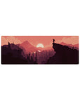 Crimson sunset 32x12 mouse pad with a glowing crimson sky and scenic landscape, bringing warmth, color, and adventure to your desk