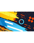 Color Splash Energy Desk Mat 40x20 featuring bold yellow, orange, and blue strokes for vibrant creative style