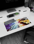 Naruto mouse pad, 28x12 inches, featuring Kurama and Susanoo in their titanic clash, radiating fierce power and energy.