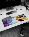 Artistic 32x12 inches mouse pad with Kurama and Susanoo in their epic clash, radiating raw energy and power.