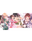 Anime girl desk pad 40x20 inches with campus scene, pink petals, schoolgirl crew, and track jacket details.