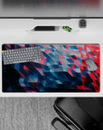 32x16 inches mouse pad with geometric waves design, blending deep blues and reds in a dynamic triangular pattern for a captivating, energetic vibe.