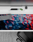 36x16 inches mouse pad with geometric waves, blending deep blues and reds in a triangular pattern, with 3D effect for added motion and energy.