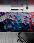 40x20 inches mouse pad with geometric waves, blending deep blues and reds in a triangular pattern, featuring 3D effect for a dynamic, modern look.