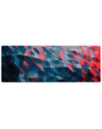 Compact 32x12 inches mouse pad with geometric waves design, blending deep blues, reds, and a 3D effect for motion and energy in your workspace.