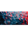 Mouse pad featuring geometric waves design, 36x16 inches, with deep blues, reds, and 3D effect for a dynamic, abstract, and modern workspace look.