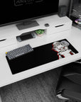 32x12 inches anime girl mouse pad showing a blushing, unimpressed short-haired sci-fi warrior in armor.