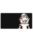 Anime girl mouse pad 32x16 inches with sharp line art, sci-fi armor, and minimalist layout.