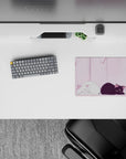 Pastel pink anime mouse pad 14x10 inches with dreamy, cozy morning light and gentle shading.