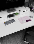 14x10 inches anime mouse pad showing a white smiling cat and a grumpy black cat lounging side by side.