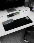 Artistic 32x12 inches mouse pad featuring Midnight Flow design, with deep black wave patterns to evoke elegance and understated style.