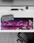 32x12 inches anime girl mouse pad in soft pink sakura and violet twilight tones, calm dreamy vibe.