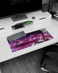 28x12 inches Shiki Ryougi mouse pad resting beneath a huge cherry tree, flowing pale lavender and white robe.