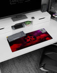 28x12 inches anime mouse pad showing a secret clan emblem hovering above crimson smoke with starburst light.