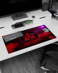 32x16 inches anime mouse pad showing a secret clan emblem hovering above crimson smoke and violet flare.