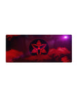 28x12 inches anime mouse pad with glowing red sigil crest in dark circle over smoky crimson clouds.