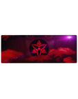 Anime mouse pad 32x12 inches with glowing red sigil crest in dark circle over smoky clouds and flare.