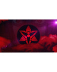 40x20 inches anime desk pad with glowing red sigil in dark circle over smoky crimson clouds and starburst flare.