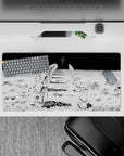 Cosmic horror 32x16 mouse pad featuring kneeling astronauts, an ominous figure, and a chilling manga-inspired design for a mysterious desk environment