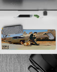 32x12 inches mouse pad with Spike Spiegel and Ein, blending vintage, sun-drenched design with noir aesthetics for a timeless look.