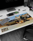 Large 40x20 inches mouse pad with Spike Spiegel and Ein, blending vintage sun-drenched tones with noir aesthetics for timeless cinematic cool.