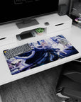 Modern 32x16 inches mouse pad with Saber (Artoria Pendragon) from Fate/Grand Order, showcasing her powerful presence and regal attire.