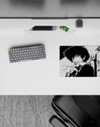 Spike Spiegel anime mouse pad 14x10 inches, featuring a monochrome Cowboy Bebop design with a noir city backdrop.