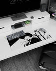 Anime mouse pad 28x12 inches with Spike Spiegel from Cowboy Bebop in black and white, exuding coolness and noir style.