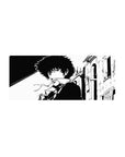 Anime mouse pad 28x12 inches featuring Spike Spiegel from Cowboy Bebop in monochrome, exuding cool noir style.