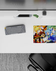 KonoSuba anime mouse pad 14x10 inches featuring Kazuma, Aqua, Darkness, and Megumin in a lively, colorful scene.