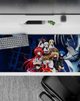 High School DxD desk pad 36x16 inches featuring Rias, Akeno, Koneko, Asia, Xenovia, Irina, and Issei with Boosted Gear.