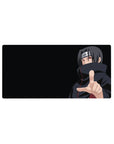 32x16 inches anime mouse pad with Itachi Uchiha, Akatsuki cloak, and Sharingan eye design.