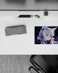 Moonlit navy, icy blue, and lilac anime girl mouse pad 14x10 inches with dreamy festival glow.